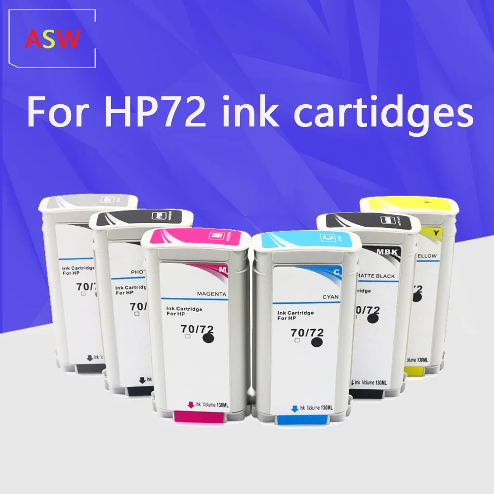 

6 Color or HP 72 Replacement Ink Cartridge For HP DesignJet T610 T620 T770 T790 T795 T1100 T1120 T1200 T1300 T2300