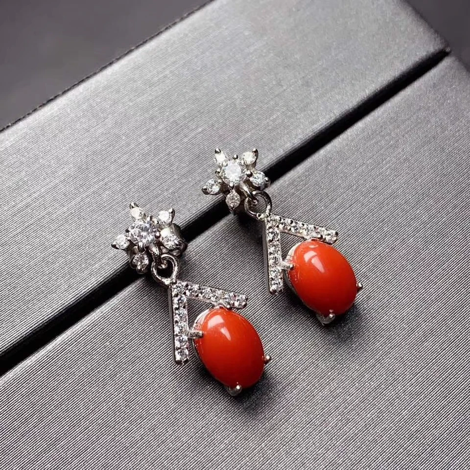 KJJEAXCMY Fine Jewelry 925 Sterling Silver Inlaid Natural Red Coral Female Earrings Ear Studs Beautiful Support Detection