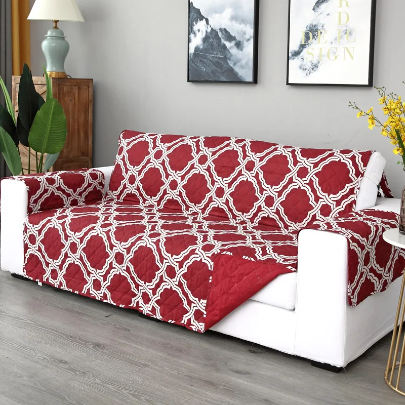 Printing Soft Brushed Quilted Sofa Cover Sectional Sofa Towel with Elastic Fastened Furniture Protector Cover