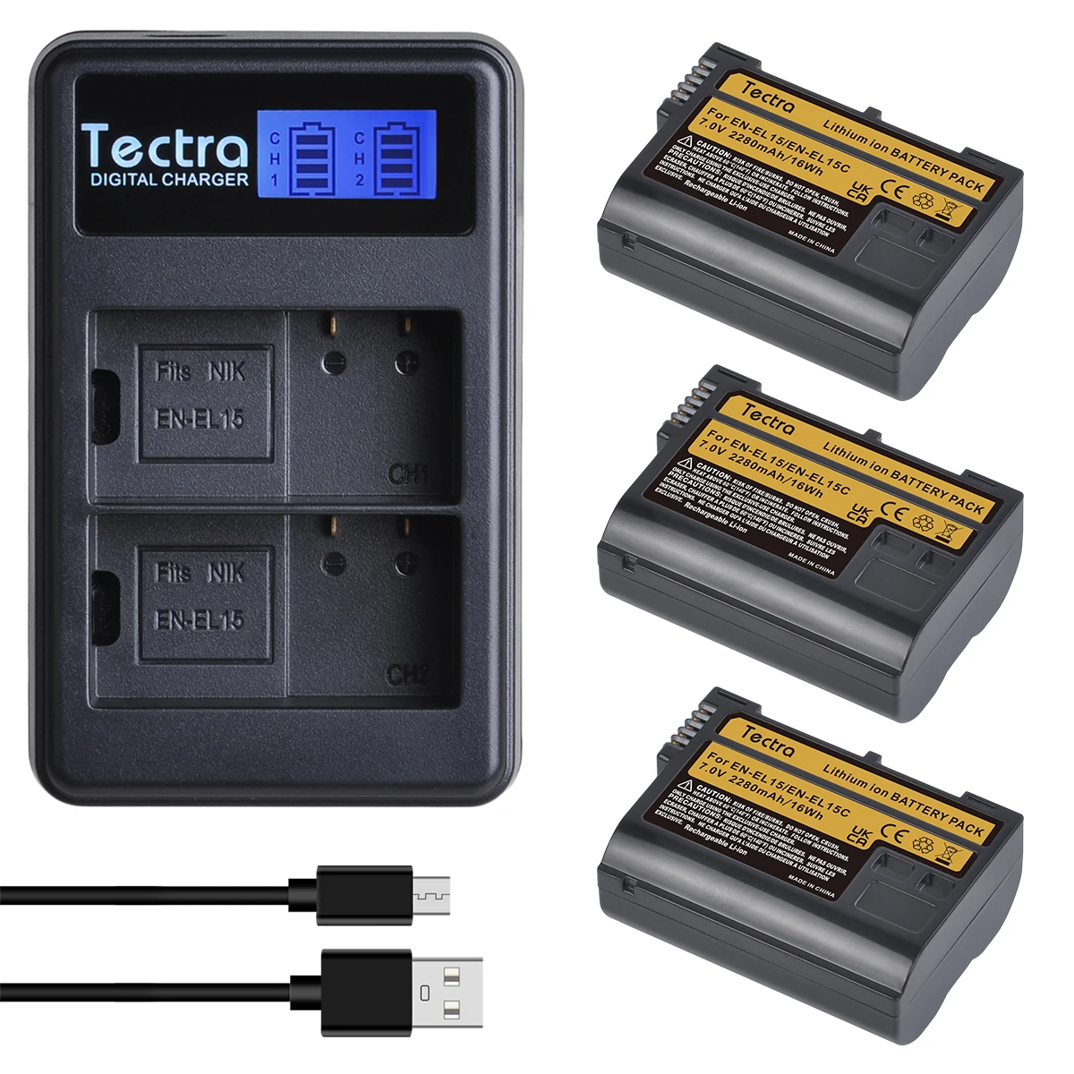 2280mAh EN-EL15C EN-EL15 Lithium ion Battery& LCD Dual Charger for Nikon Z5, Z6, Z6 II, Z7, Z7II D600 D610 D600E D800 D800E D810