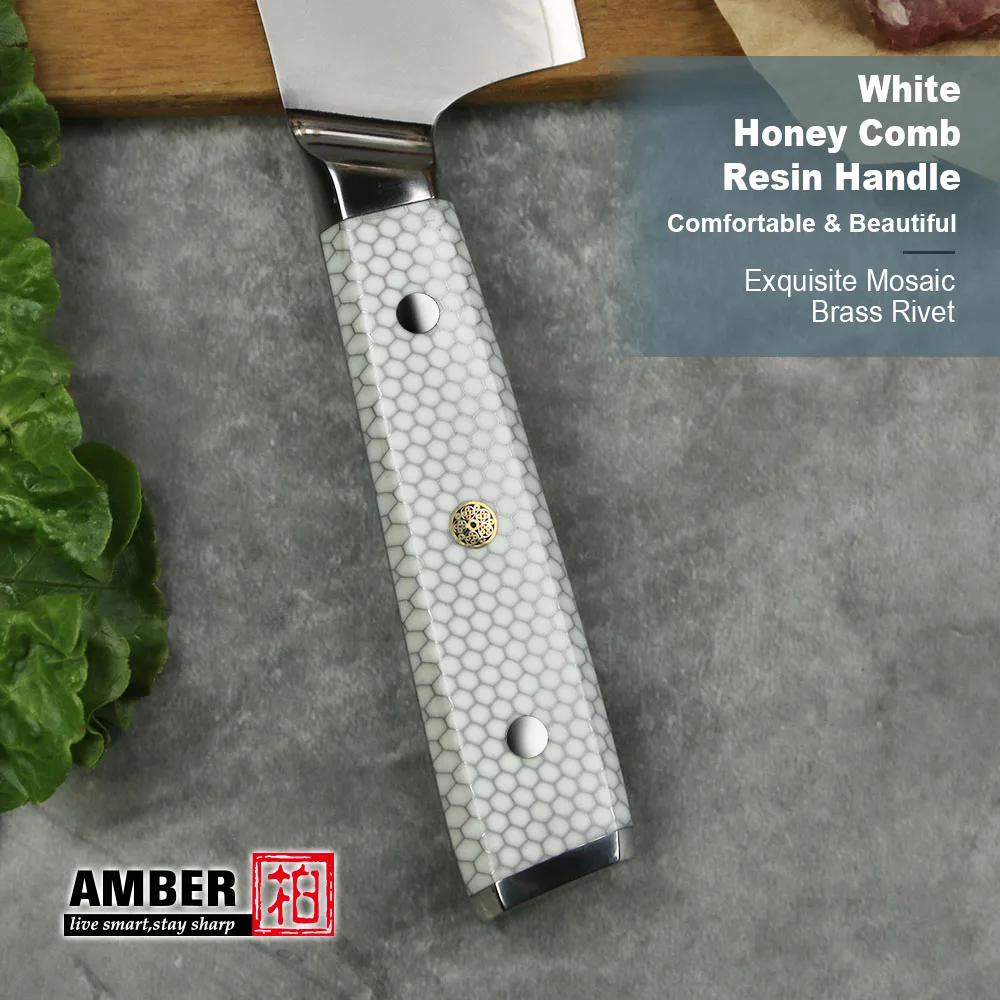 Amber Kitchen Knives 10Cr15Mov 3 Layers Cladding Steel Chef Knife White Honey Comb Resin Handle Meat Cleaver Cooking Tools