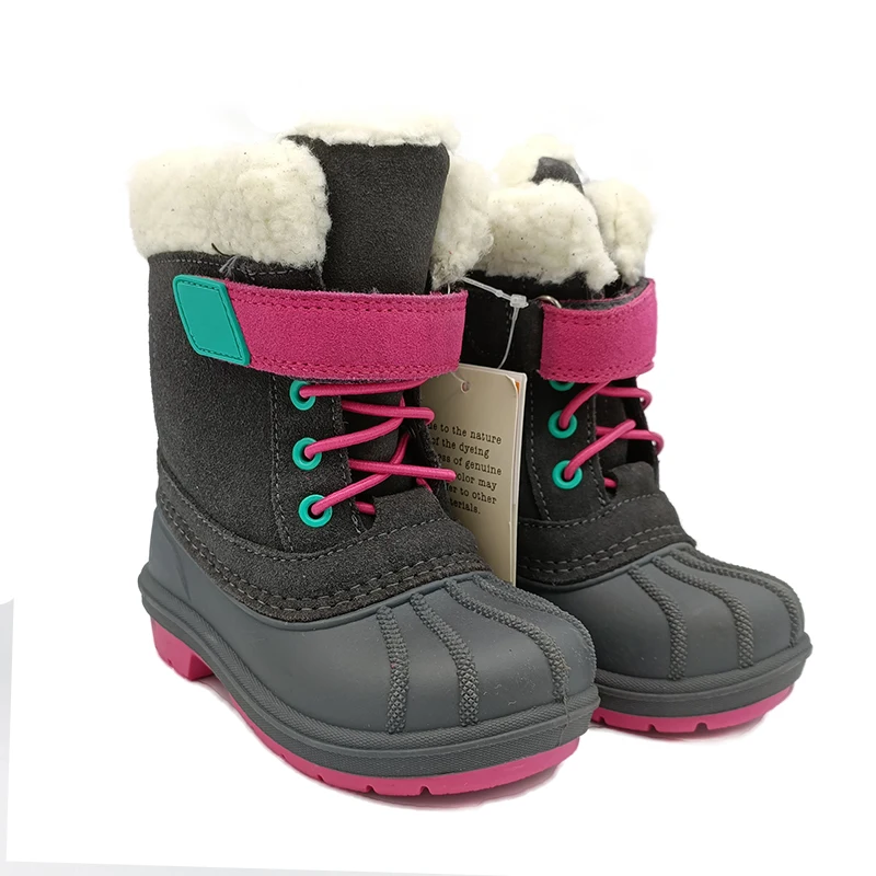 Fashion Winter warm waterproof Genuine Leather Girl Children Snow Boots Kids ski Boots