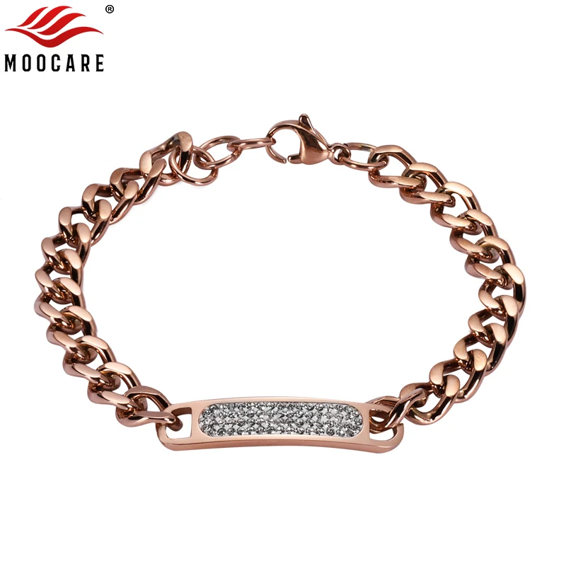 

Rose Gold Stainless Steel Couple Bracelet Curved Brand Inlaid Zircon Bracelet