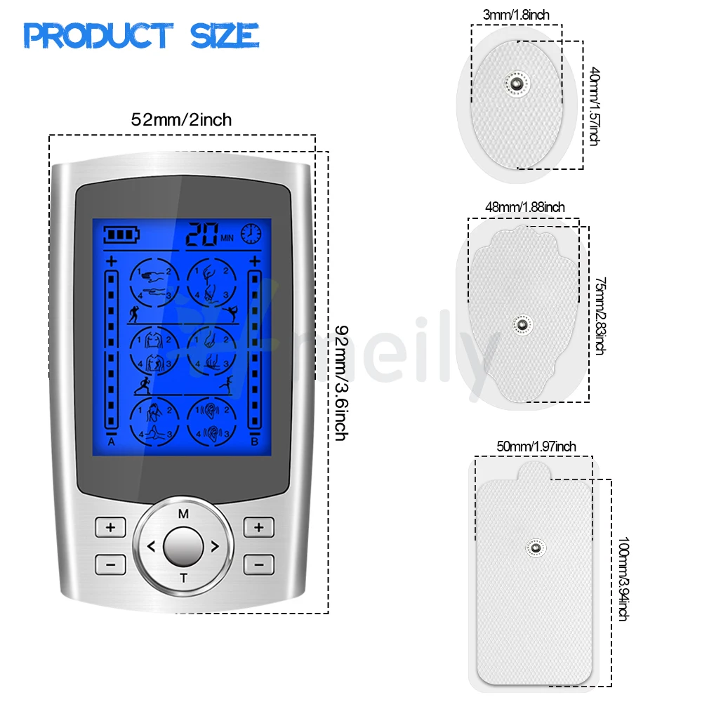 24Modes Eletric Compex Muscle Stimulator EMS Pulse Meridian Physiotherapy TENS Machine Electrodes Low Frequency Pads Massageador