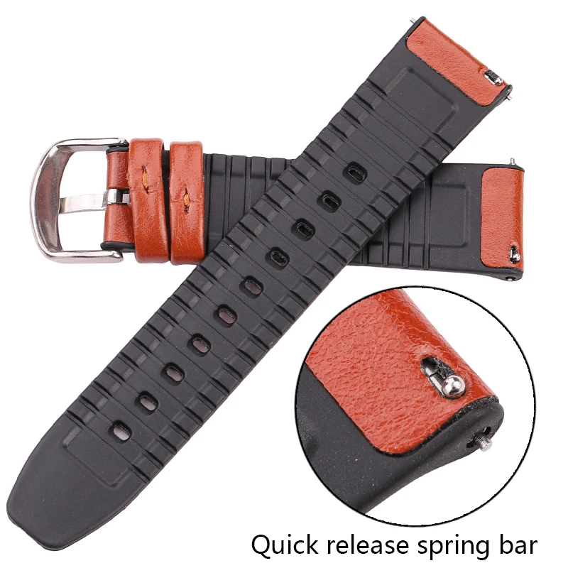 Cowhide And Silicone Watchbands Watch Strap For Huawei Samsung Galaxy Watch 3 45mm 46mm Gear S3 Band Black Blue Green Brown