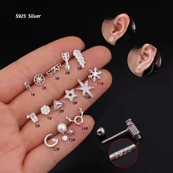 1Pc 925 Sterling Silver Barbell CZ Tragus Diath Cartilage Helix Rook Piercing Earring Ear piercing Women Fashion Jewelry
