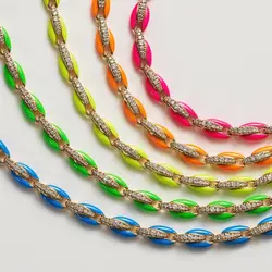 Gold Color Fashion Colorful Women Jewelry Top Quality White 5A CZ 7 Colors Neon Enamel Bead Link Chain Bracelet Necklace Set