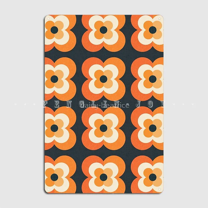 Retro Flowers Orange And Charcoal Metal Sign Wall Mural Garage Club Decoration Plaques Tin Sign Posters