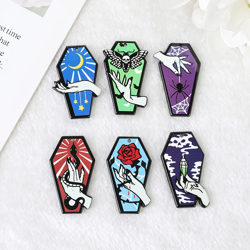 12Pcs Pastel Goth Halloween Charms Coffin Tomb Acrylic Jewlery Findings For Earring Necklace Diy Making