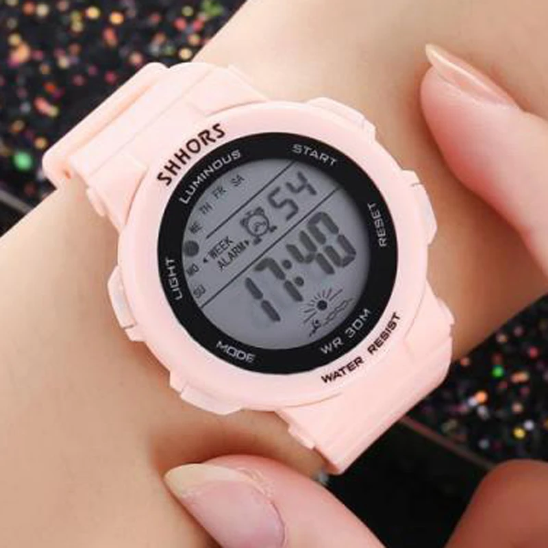 

Shhors Fashion Sports Watches Women Led Digital Watches Pink Silicone Band Electronic Wristwatches reloj mujer montre femme 2020