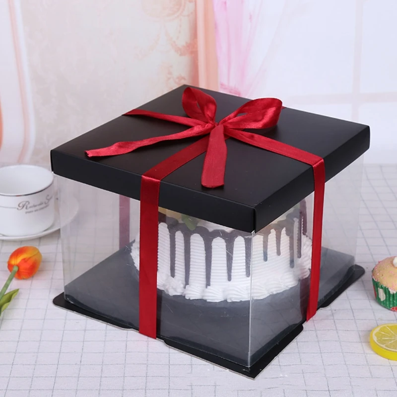 Transparent Empty Gift Box Heighten Tall Cake PET Clear Plastic Container Packaging Case with Base Lid for Birthday Christmas We