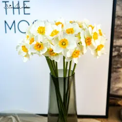 SunMade 6 Pcs/Lot Simulation Narcissus Daffodil Orchid White Flowers Wedding Bouquet Living Room Decor Flores Artificales