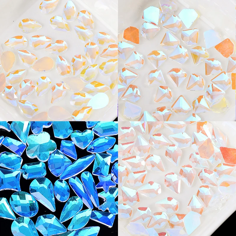 20pcs K9 Flat Back Fairy Aurora Symphony Transparent Stone Art Broken Glass Stickers Decorative Nail Art Production