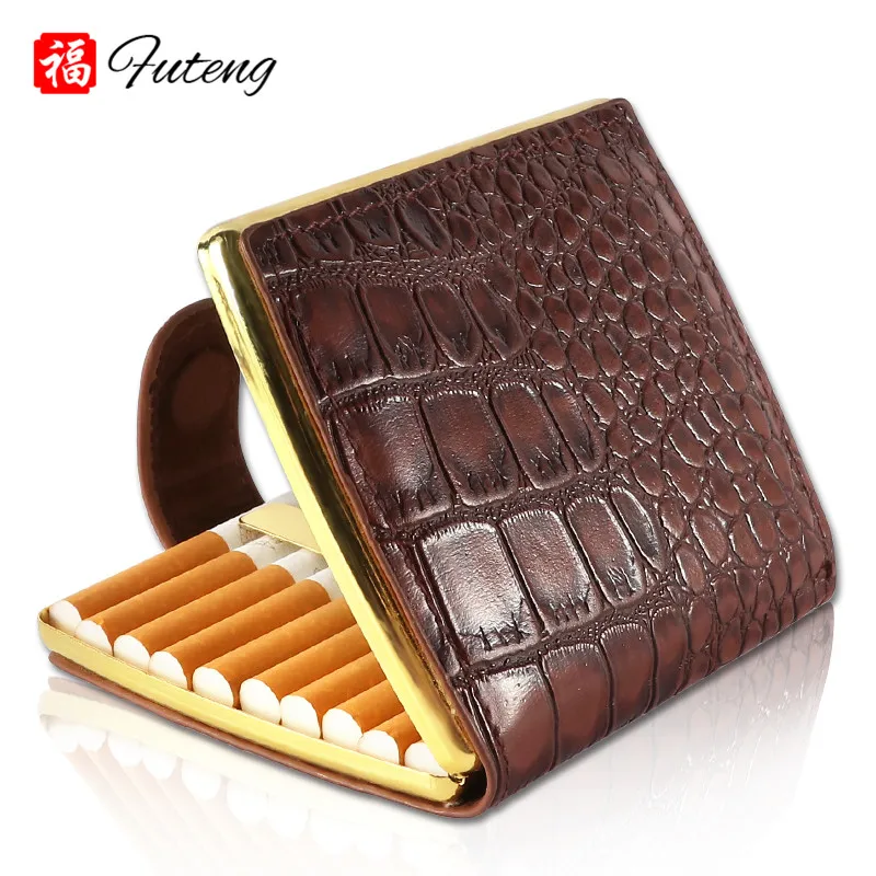 New 1Pieces  PU Leather Cigars Cigarette Tobacco Case Box Holder Pocket Box Holder Storage Metal Container Gift Box Best Gift