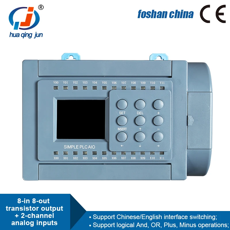 Huaqingjun 8DI 8DO Transistor Output PLC 2-Channel Analog Inputs for Conventer