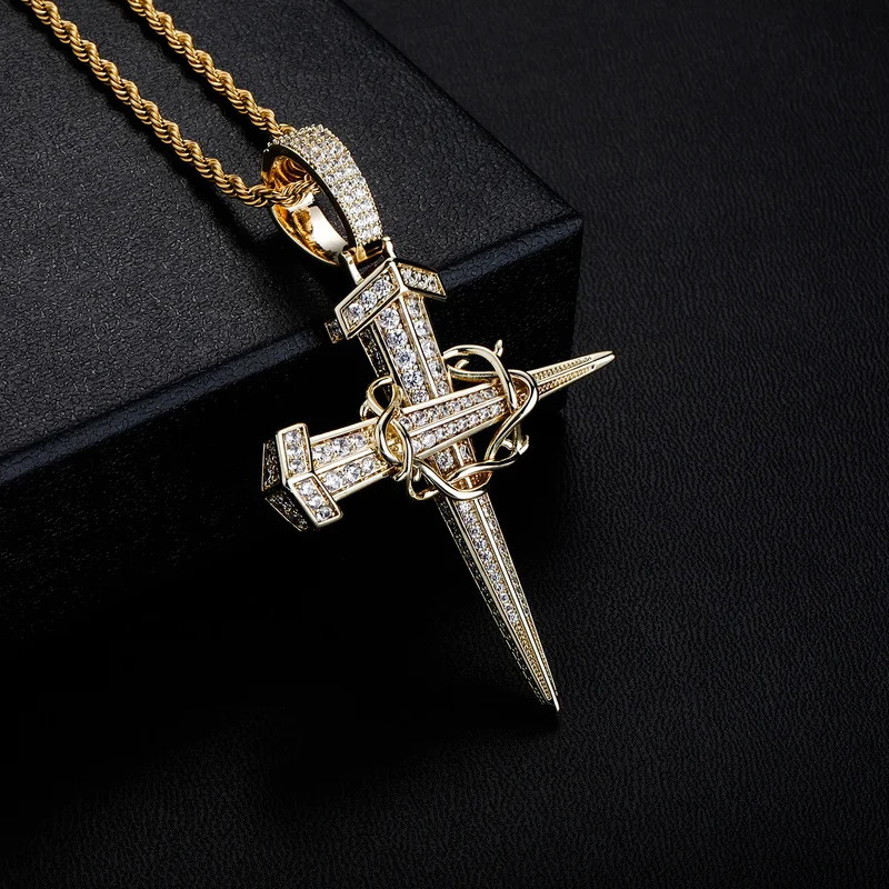 Hip Hop Vintage Winding Nail Cross Pendant Necklace Mens Rapper Jewelry Gifts