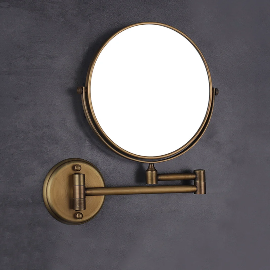 Brass 8 Inch Round 2 Face 3 x Magnifying Mirrors of Bathroom Folding Makeup Mirror Brass Bronze Wall Mirror