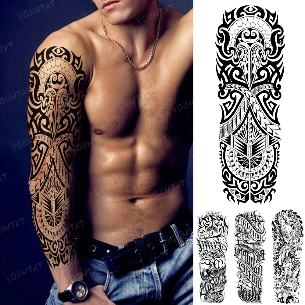 

Large Arm Waterproof Temporary Tattoo Sticker Black Tribal Totem Machine Gear Flash Tattoos Body Art Fake Sleeve Tatto Men Women