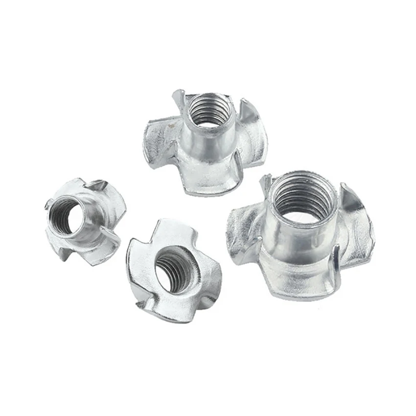 10PCS/Lot T-Nuts, Threaded Insert, M4 M5 M6 M8 M10, Zinc Plated Four Pronged T Nut for Cabinetry, Furniture, Rock Climbing Holds