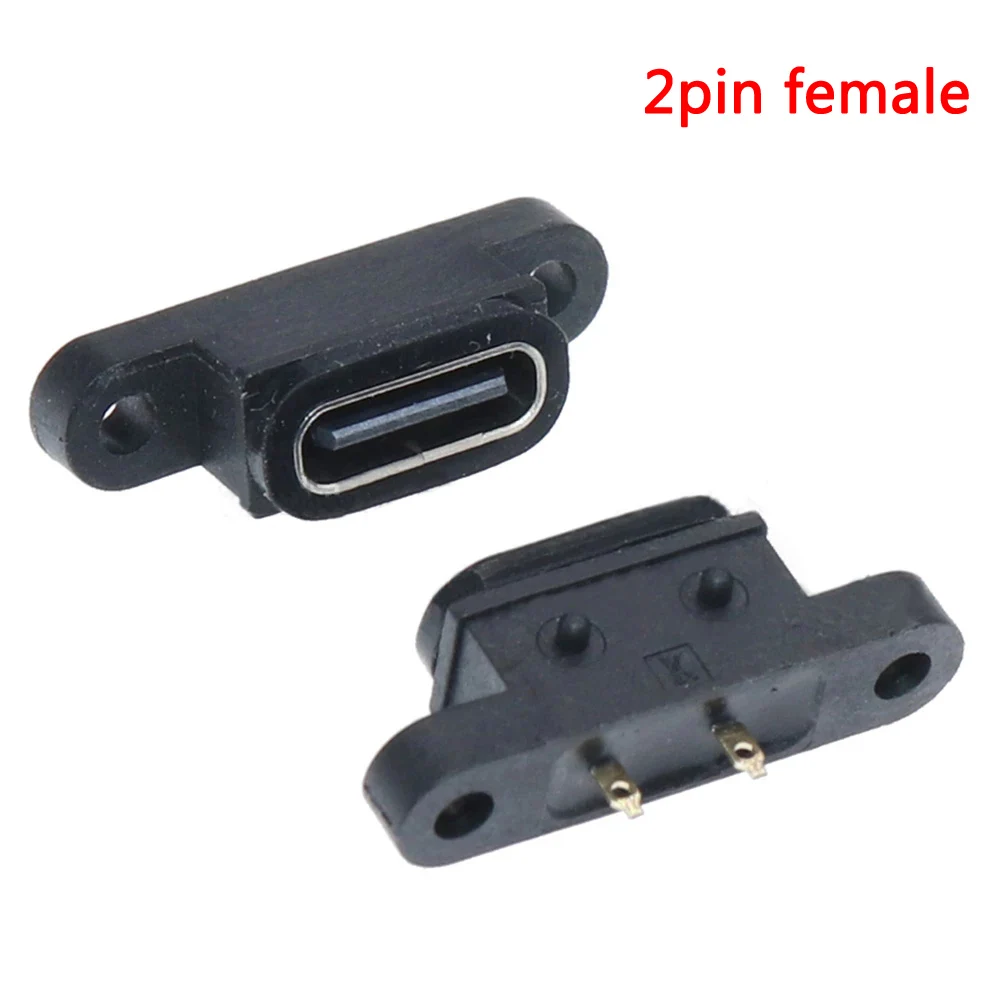 

2-6pcs TYPE C 2 Pin Waterproof Female USB C Socket Port With Screw Hole Fast Charge Charging Interface 180 degree USB Connector