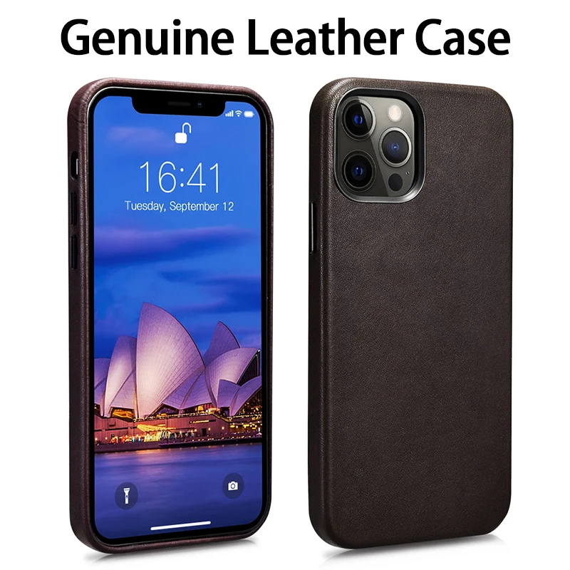 Genuine Leather Case for iPhone 15 Pro Max Business Case for iPhone 14 Pro Max 13 Pro Magnetic Charging Phone Back Cover Men