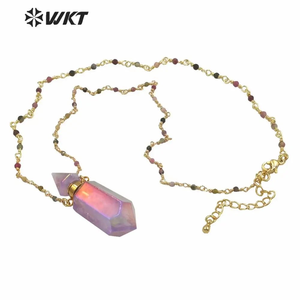

WT-N1234 Красивая леди блестящий фиолетовый аура Дух A-метист камень флакон духов ожерелье с 18-дюймовой цепочкой-четки