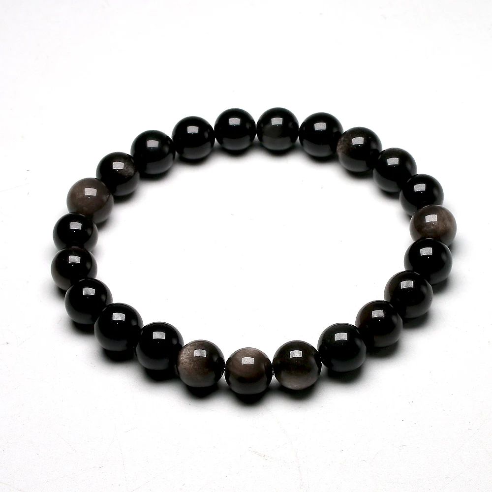 Natural Sliver Obsidian Bracelet Men Jewelry Stone Beads Round Bracelet Energy Bangle For Women Valentine's Gift Jewerly view 2