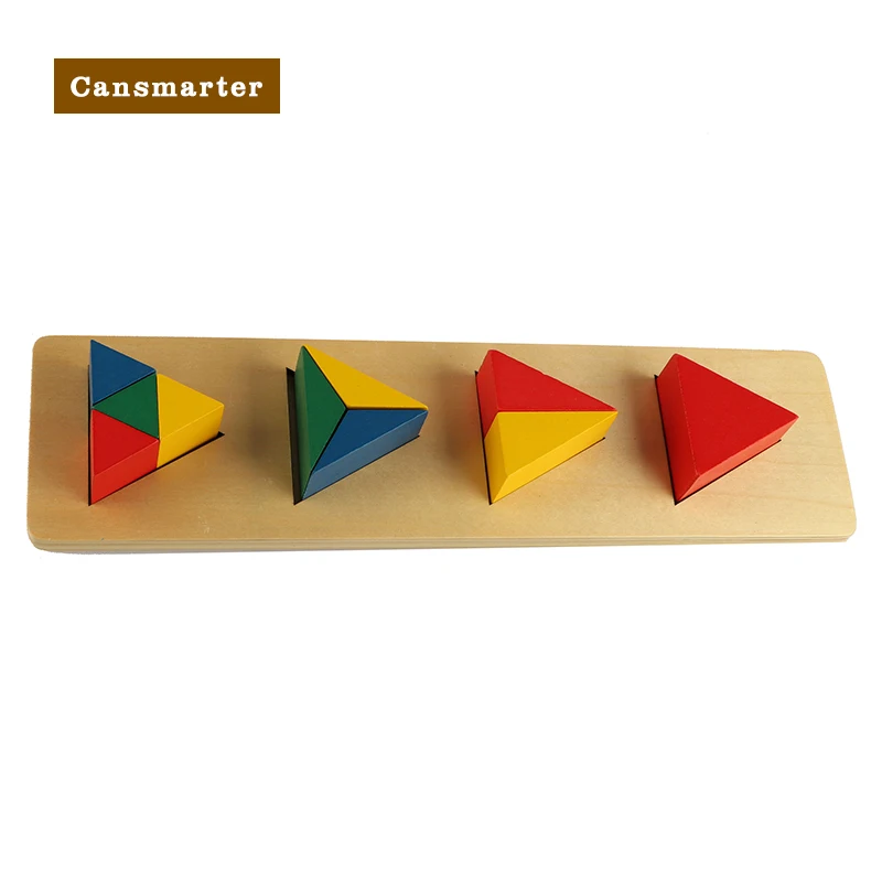 

Montessori Learning Materials Board Coloured Geometric Shapes Triangles on 4 pegs Kid Wooden Educational Puzzle Toy for Children