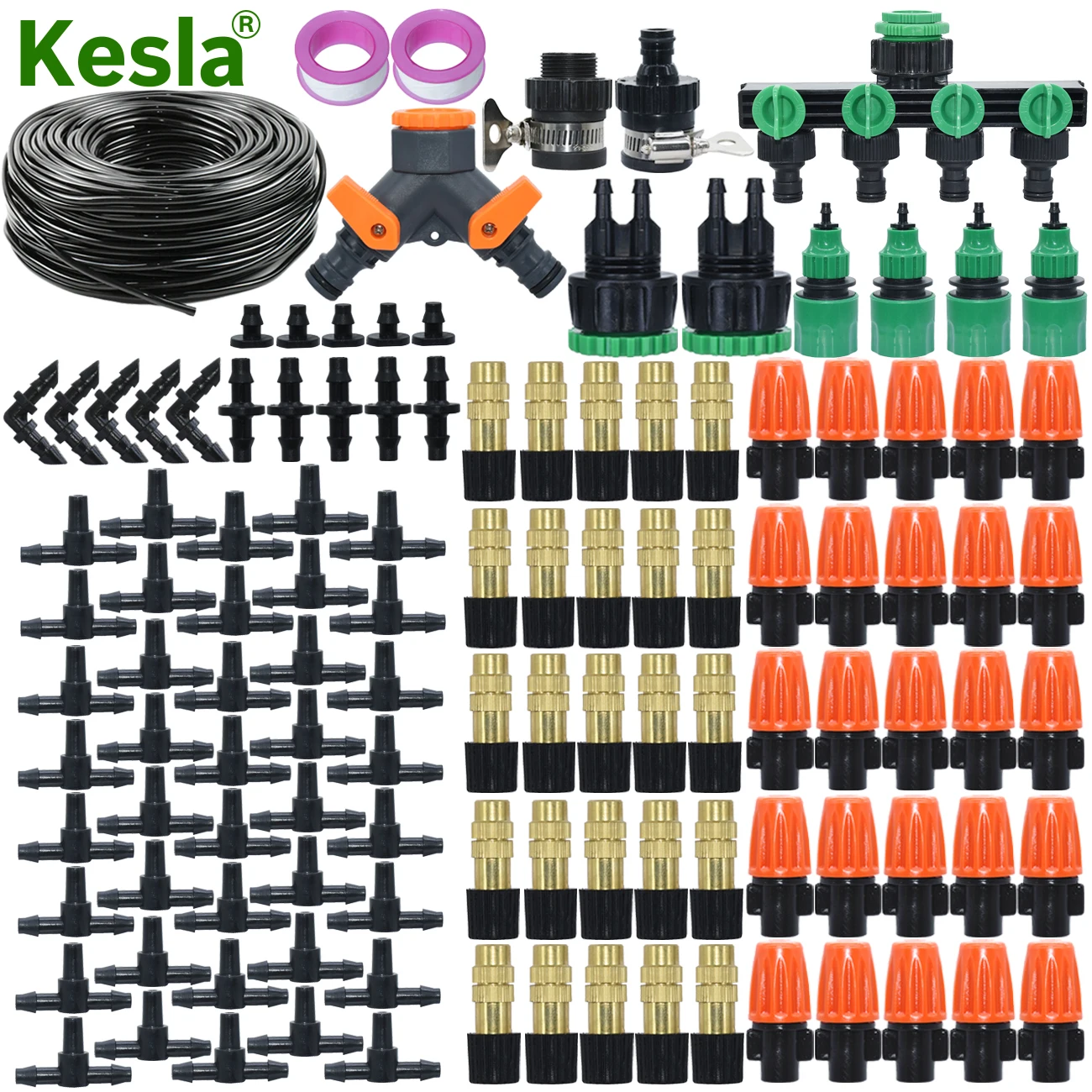 

KESLA 5-50m Greenhouse Garden Micro Misting Irrigation System Automatic Spray Watering Kit 1/4" Hose Adjustable Atomizing Nozzle