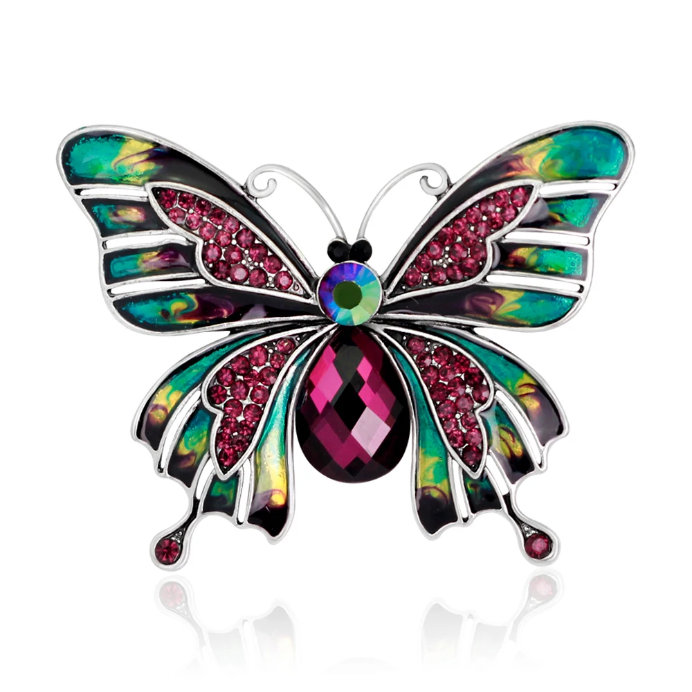 Vintage Bunte Schmetterling Broschen Kristall Strass Metall Emaille Pins Fliegen Insekt Tier Brosche Kleidung Schmuck Geschenke – Detail 7