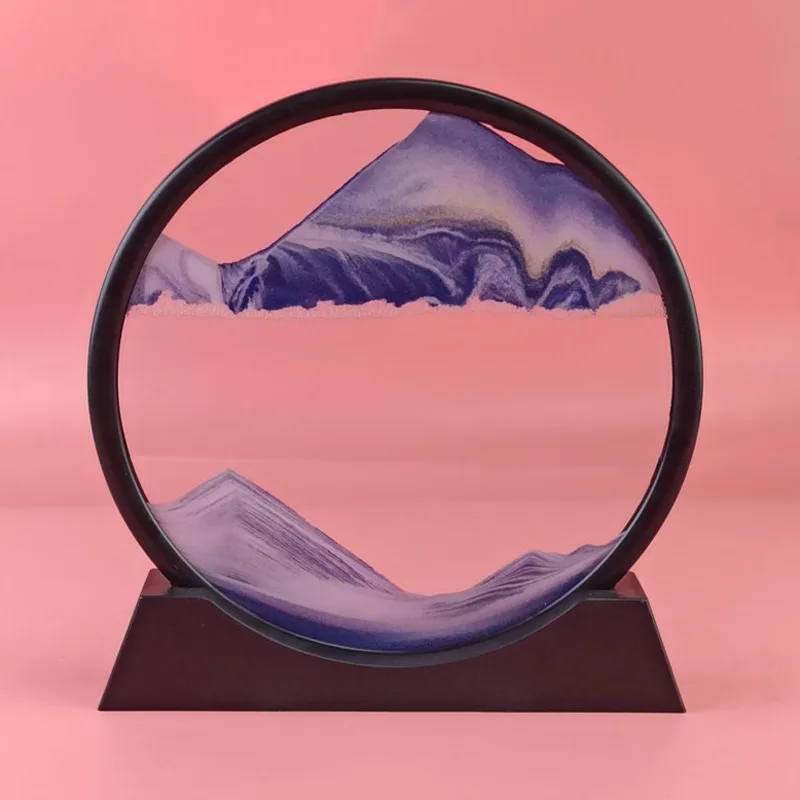 7/12inch Moving Sand Art Picture Round Glass 3D Deep Sea Sandscape In Motion Display Flowing Sand Frame Sand Painting