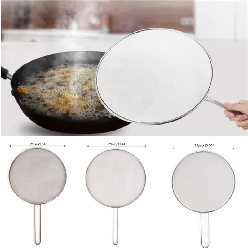 1pc stainless steel cover lid oil proofing frying pan splatter screen spill proof