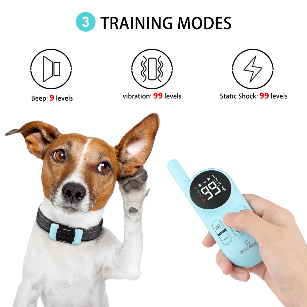 MASBRILL Electric Dog Training Collar Pet Remote Control Waterproof Rechargeable LCD Display for All Size Shock Vibration Sound