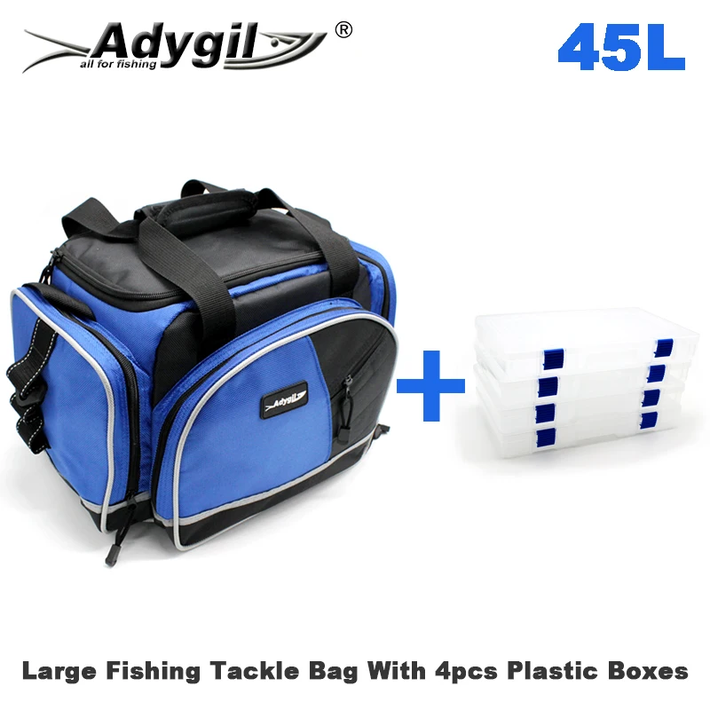 

Adygil Large Fishing Tackle Bag W/4 Large Utility Boxes Fishing Bag