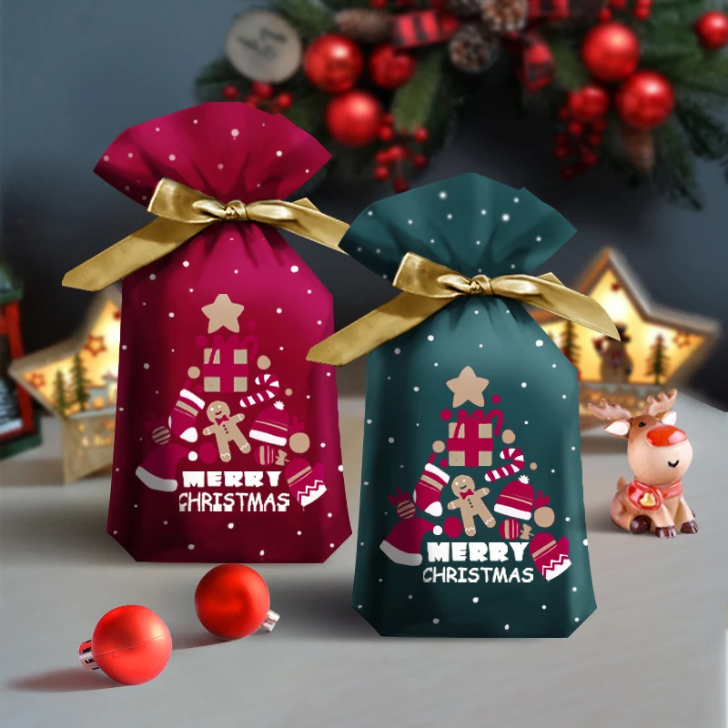 Christmas Gift Bags Candy Cookie Gift Bag Drawstring Pocket Christmas Decorations New Year Packaging Bags Noel Decoration 2021