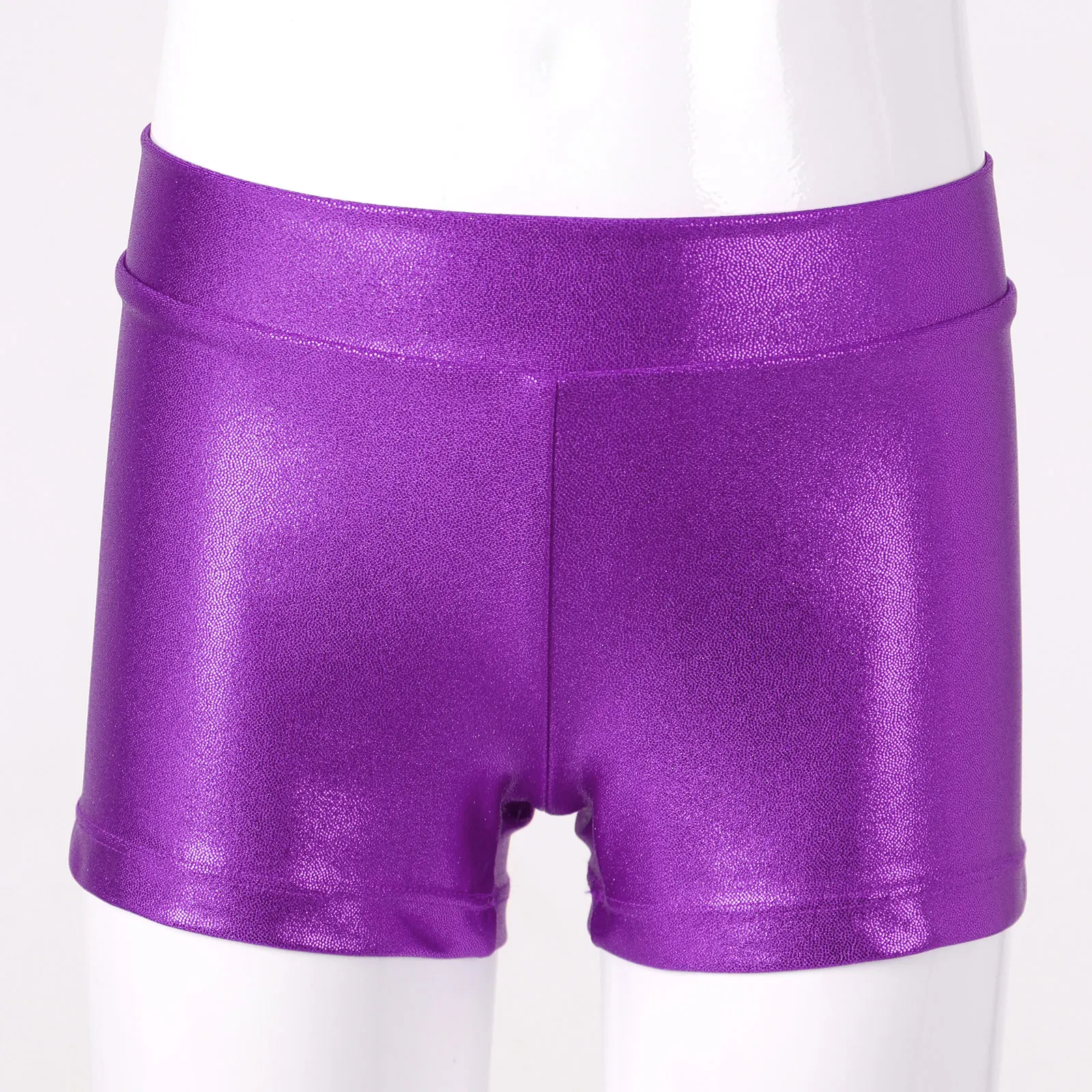 Kids Girls Shiny Metallic Shorts for Dancing Elastic Waistband Gym Workout Sport Dance Shorts Dance Wear Children\'s Short Pants