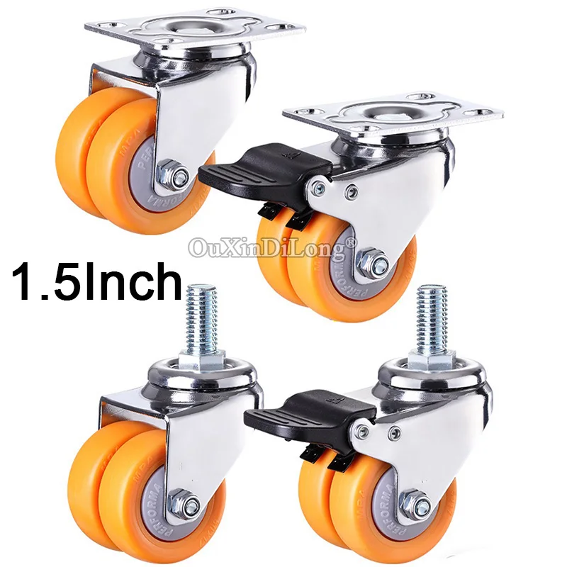 4PCS 1.5Inch Heavy Duty Double Row MPA Nylon Wheel Swivel Castor With Brake for Trolley Furniture Caster Load 135KG GF691