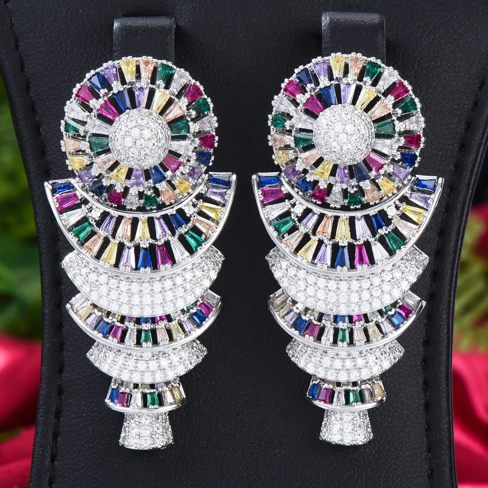 New Gorgeous Luxury Trendy Wedding Big Sparkly Pendant Necklace Earrings Jewelry Sets High Quality Cubic Zircon Accessories