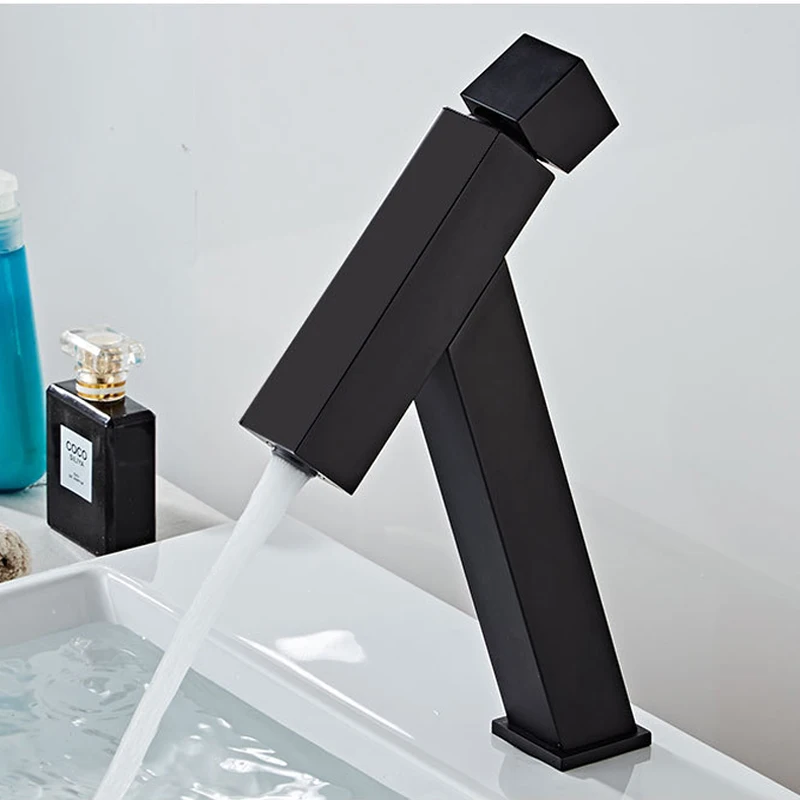 New Creative Artistic Brass Matte Black Bathroom Sink Faucet Deck Mount Lavatory Basin Mixer Water Tap B3369