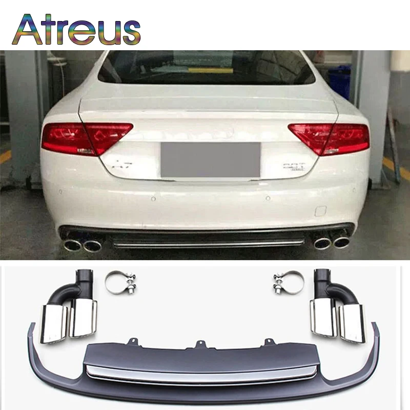 1set Grey PP Car Rear Lip Diffuser Spoiler with Exhaust Tips Pipe for Audi A7 Accessories 2012 2013 2014 2015 standard hatchback