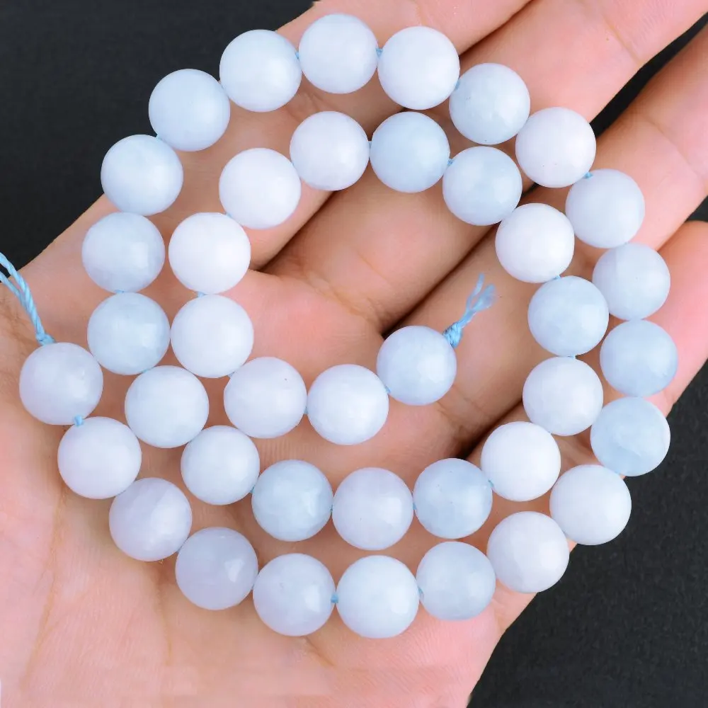 Natural Genuine Blue White Celestine Celestite Round Loose Beads 6mm 8mm 10mm