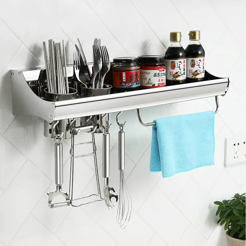 Stainless Steel Kitchen Appliances Storage Rack Wall Mounted Shelf for Cutlery Tools Towel Holder Home Organization mx10231705