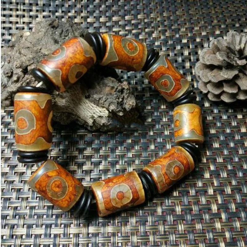 Natural Agate Nine-eye Three-eye Old Tianzhu Bracelet Jewelry Fine Jewelry Tianzhu Chalcedony Men's and Women's Bracelet