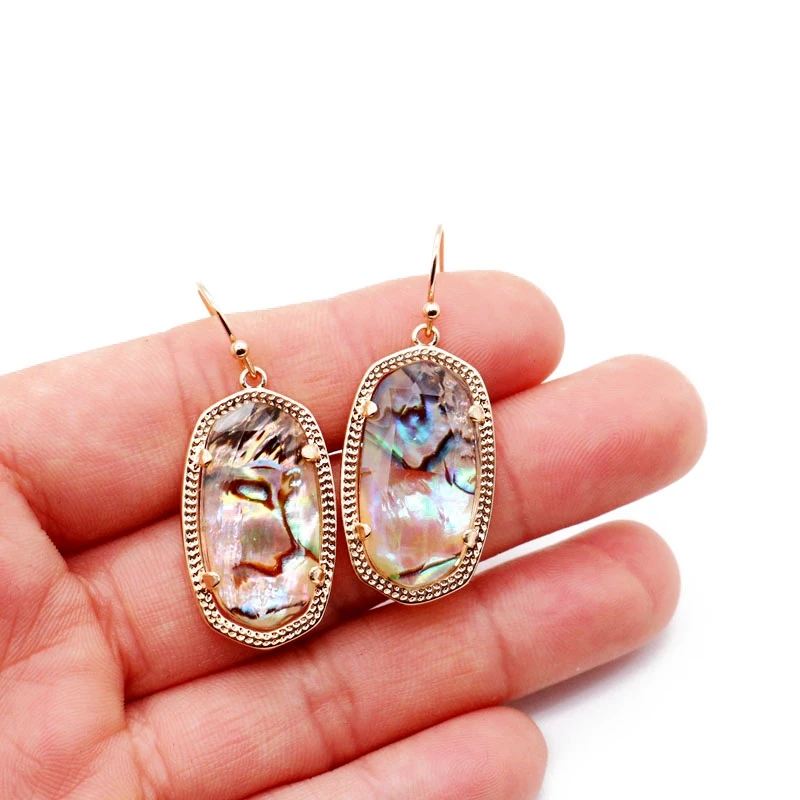 Natural Stones Pink Geometric Abalone Shell Earrings Copper-Material Exquisite Jewelry