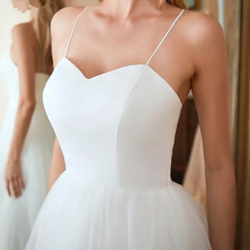 Myyble 2021 barato moda tule vestido de casamento curto cintas espaguete corset chá comprimento vestidos de noiva simples de cas