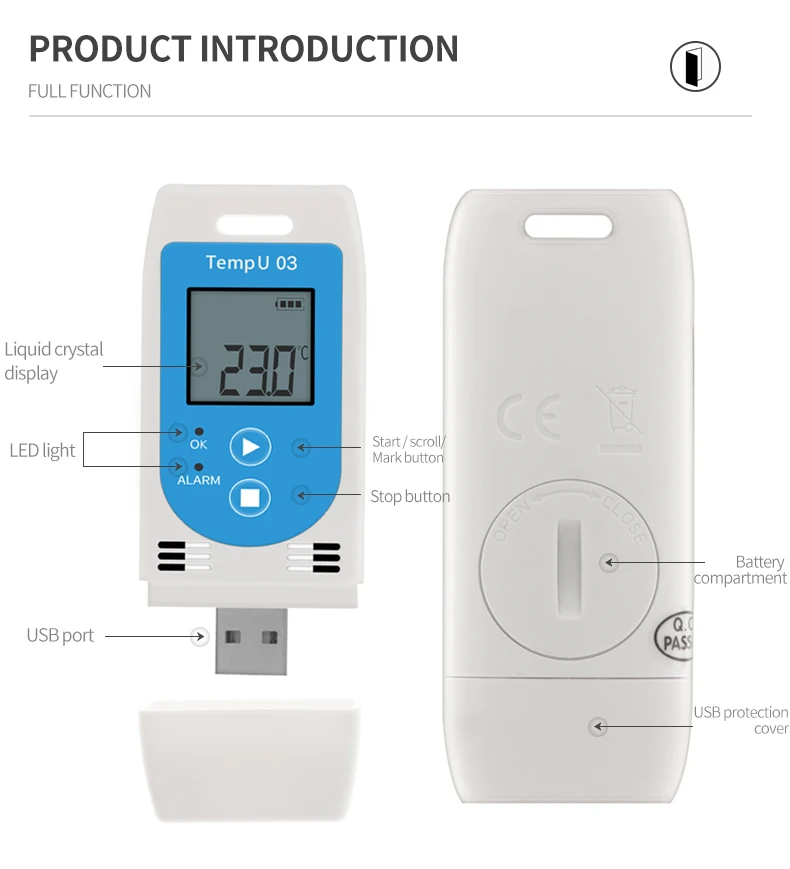 USB Temperature Humidity Data Logger With 32000 Points Recorder Capacity Reusable RH TEMP Data Logger Recording Meter