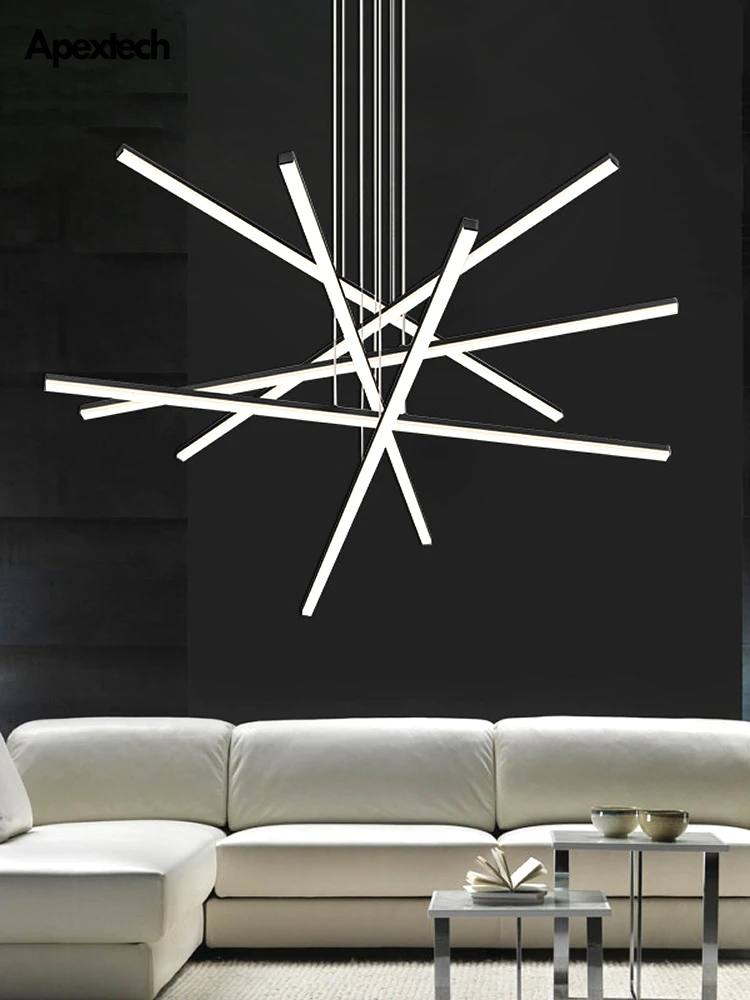 

Black Long Chandelier Modern Restaurant LED Chandelier Northern European Living Room Ceiling Chandelier Office Decoration Light