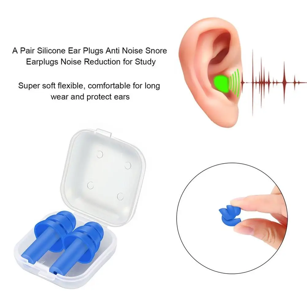 1คู่เกลียวกันน้ำซิลิโคนปลั๊กอุดหูป้องกันเสียงรบกวน Snoring Earplugs สบายสำหรับ Sleeping ลดเสียงรบกวนอุปกรณ์เสริม