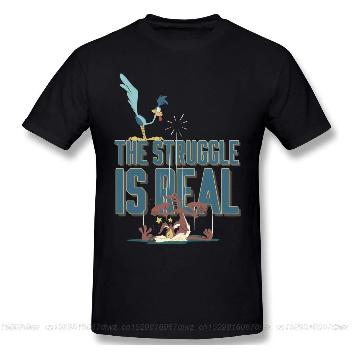 The Struggle Is Real Road Runner Wile E Coyote Print New Summer Cotton T-shirt Funny Men Fashion ofertas Streetwear Tide brand