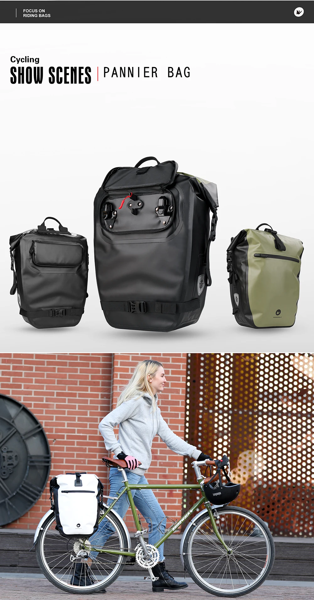 Rhino walk Bike Packt asche wasserdicht 27l Fahrrad Side Pack multifunktion ale Rücksitz Radfahren Travelling Storage Bikepacking – Detail 7